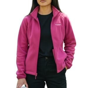 COLUMBIA Full Zip Fleece Jacket Women L Pink Outdoor Everyday Travel Athletic